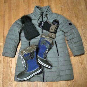 Woman's Steve Madden XL Winter Coat Bundle w/ Boots, Hat & Mittens